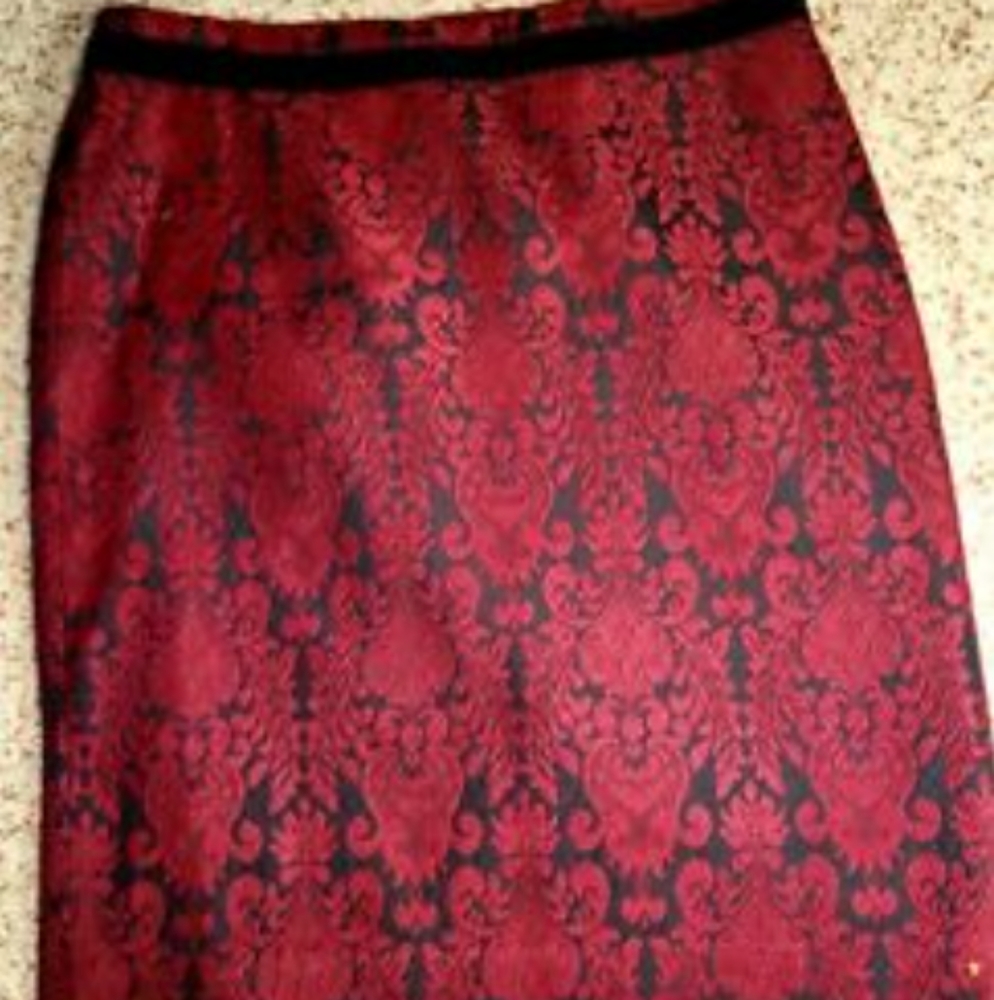 Red on black skirt from Talbots. Great contrast in the colors and luxe feel.